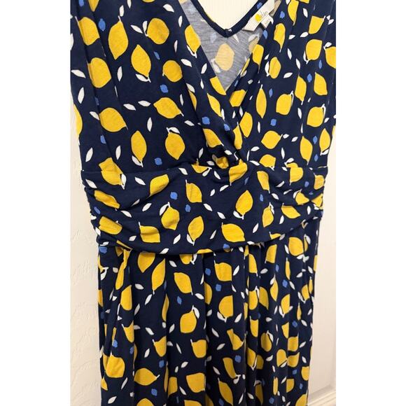 Boden Women Sleeveless Lemon Dress Size 4 Navy Yellow Shift Fit Flare V-Neck EUC - Picture 2 of 7